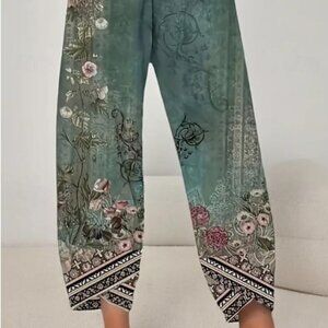BOHO FLORAL WIDE LEG CROPPED PANTS LIKE NEW
